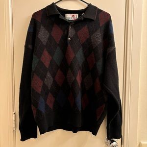 Vintage Florence Tricot Argyle Collared Sweater Italian Wool Mens Size Large